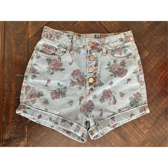 BDG Urban Outfitters Floral Denim High Rise Button Fly Jean Shorts - Picture 1 of 5